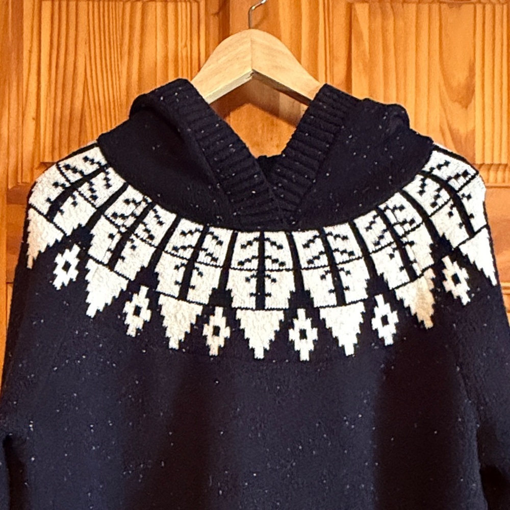 LOFT Navy and White Nordic Hooded Sweater - Picture 3 of 10